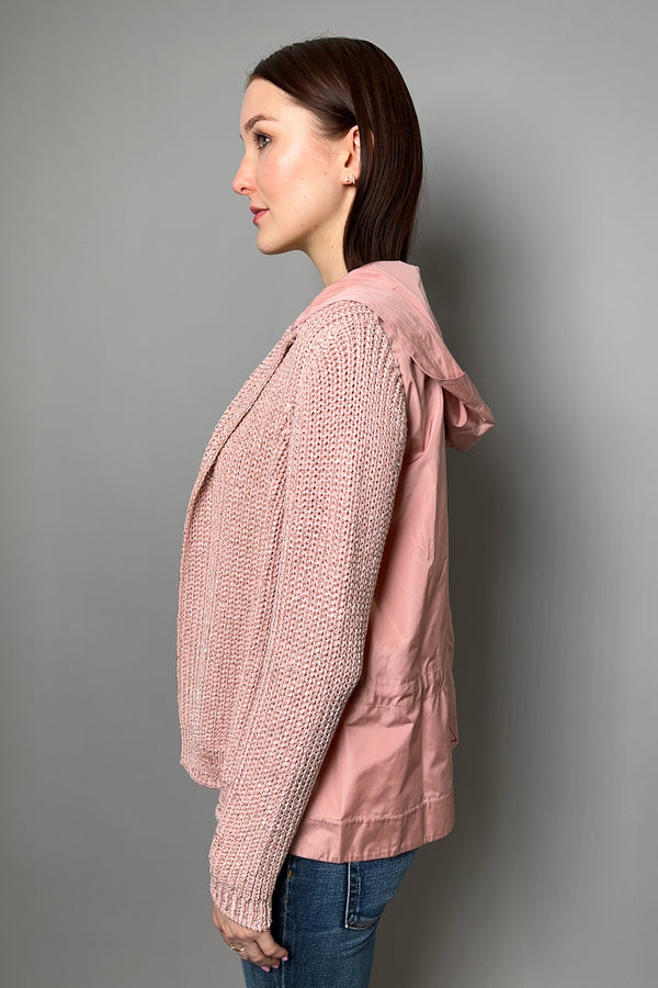 D. Exterior Hooded Sequin Cardigan with Taffeta Back in Rose Quartz - Ashia Mode - Vancouver BC