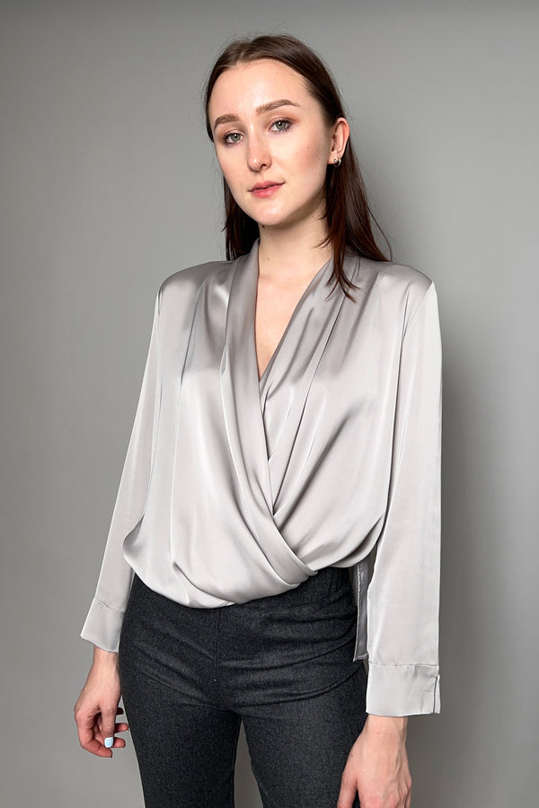 D. Exterior Fluid Satin Crossover Blouse in Pearl - Ashia Mode - Vancouver