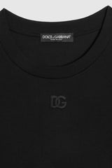 Dolce & Gabbana Cropped Jersey T-shirt wi Lace Trim in Black