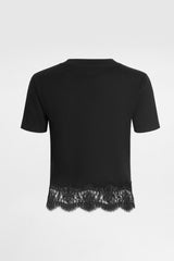 Dolce & Gabbana Cropped Jersey T-shirt wi Lace Trim in Black