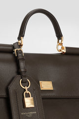 Dolce & Gabbana Medium My Sicily Handbag in Plongé Calfskin in Espresso