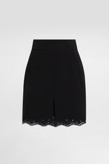 Dolce & Gabbana Double Creppé Wool Mini Skirt with Lace Trim in Black