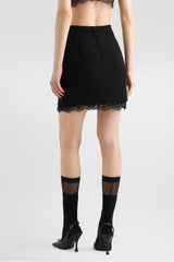 Dolce & Gabbana Double Creppé Wool Mini Skirt with Lace Trim in Black