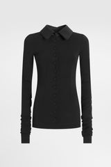 Dolce & Gabbana Wool Jersey Fitted Mirror Blouse in Black
