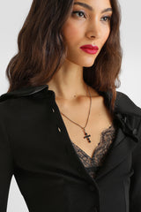 Dolce & Gabbana Wool Jersey Fitted Mirror Blouse in Black