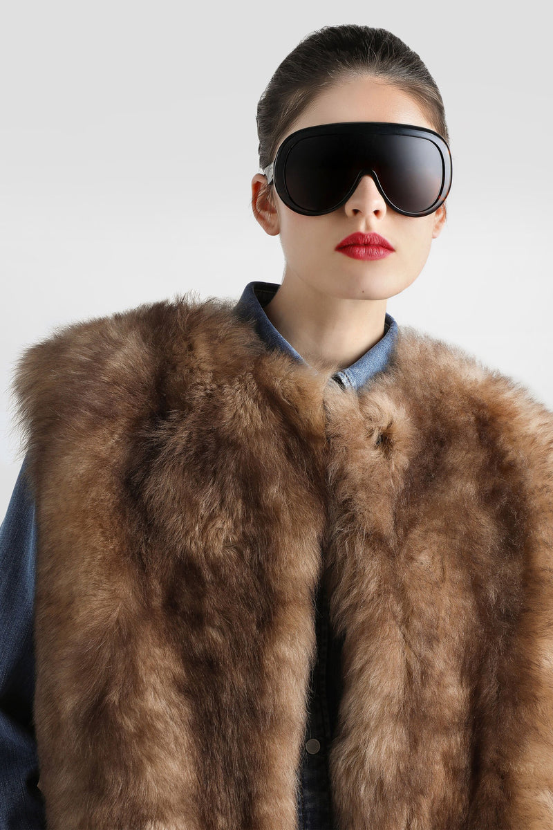 Dolce & Gabbana 100% Agnello Brushed Fur Vest in Golden Brown Melange Vancouver. Shop Online or in Store.