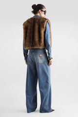 Dolce & Gabbana 100% Agnello Brushed Fur Vest in Golden Brown Melange Vancouver. Shop Online or in Store.