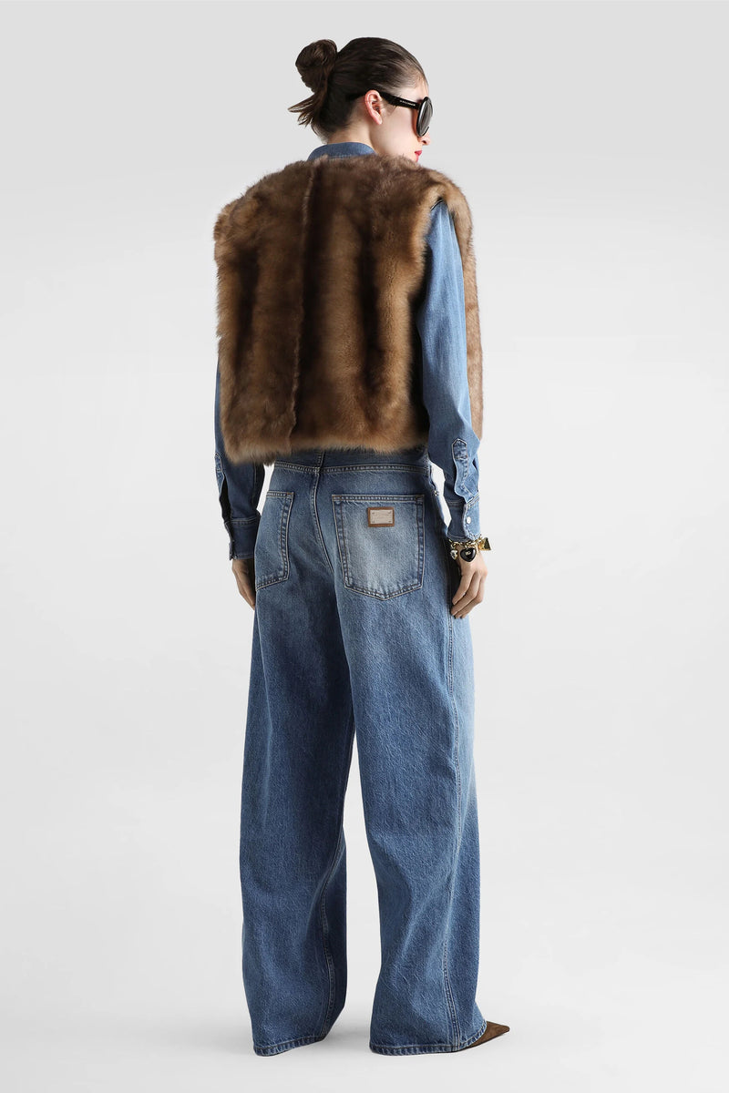 Dolce & Gabbana 100% Agnello Brushed Fur Vest in Golden Brown Melange Vancouver. Shop Online or in Store.