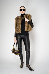 Dolce & Gabbana 100% Agnello Brushed Fur Vest in Golden Brown Melange Vancouver. Shop Online or in Store.