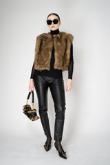 Dolce & Gabbana 100% Agnello Brushed Fur Vest in Golden Brown Melange Vancouver. Shop Online or in Store.