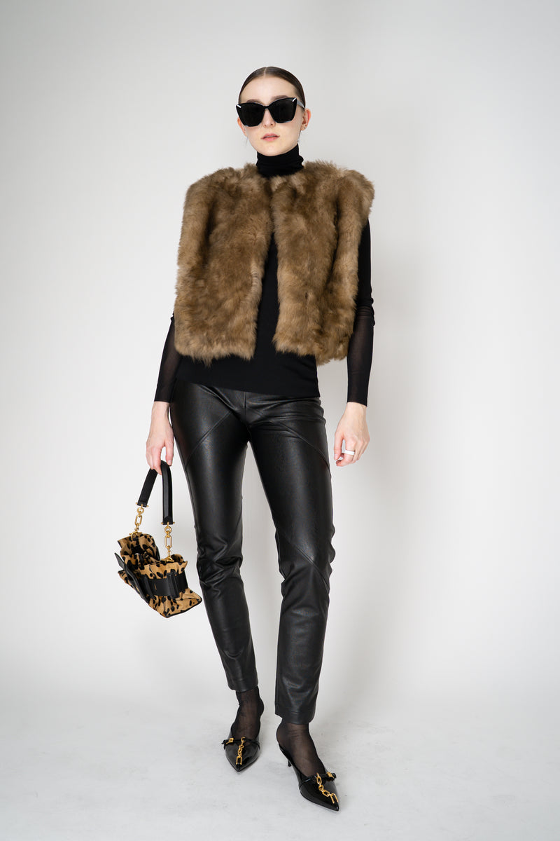 Dolce & Gabbana 100% Agnello Brushed Fur Vest in Golden Brown Melange Vancouver. Shop Online or in Store.