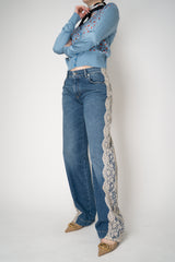 Dolce & Gabbana 5-Pocket Denim Trousers with Lace Inserts in Dark Blue Wash Vancouver. Shop Online or in Store.
