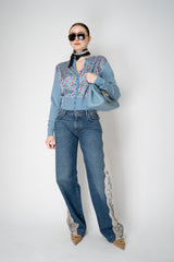 Dolce & Gabbana 5-Pocket Denim Trousers with Lace Inserts in Dark Blue Wash Vancouver. Shop Online or in Store.
