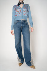 Dolce & Gabbana 5-Pocket Denim Trousers with Lace Inserts in Dark Blue Wash Vancouver. Shop Online or in Store.