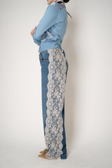 Dolce & Gabbana 5-Pocket Denim Trousers with Lace Inserts in Dark Blue Wash Vancouver. Shop Online or in Store.