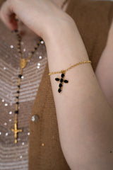 Dolce & Gabbana Chain Bracelet with Rhinestone Embellished Crosses in Gold and Black Vancouver. Shop Online or in Store.