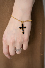 Dolce & Gabbana Chain Bracelet with Rhinestone Embellished Crosses in Gold and Black Vancouver. Shop Online or in Store.