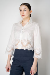 Dolce & Gabbana Cropped Cotton Poplin Shirt with Lace Hem in White Vancouver. Shop Online or in Store.