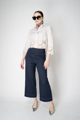 Dolce & Gabbana Cropped Cotton Poplin Shirt with Lace Hem in White Vancouver. Shop Online or in Store.