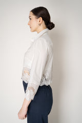 Dolce & Gabbana Cropped Cotton Poplin Shirt with Lace Hem in White Vancouver. Shop Online or in Store.