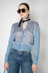 Dolce & Gabbana Fitted Rose-Print Silk Cardigan in Blue Vancouver. Shop Online or in Store.
