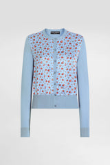Dolce & Gabbana Fitted Rose-Print Silk Cardigan in Blue Vancouver. Shop Online or in Store.