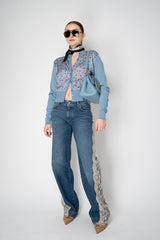 Dolce & Gabbana Fitted Rose-Print Silk Cardigan in Blue Vancouver. Shop Online or in Store.