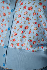 Dolce & Gabbana Fitted Rose-Print Silk Cardigan in Blue Vancouver. Shop Online or in Store.