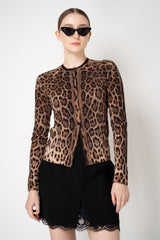 Dolce & Gabbana Fitted Stretch Knit Virgin Wool Cardigan in Leopard Vancouver. Shop Online or in Store.