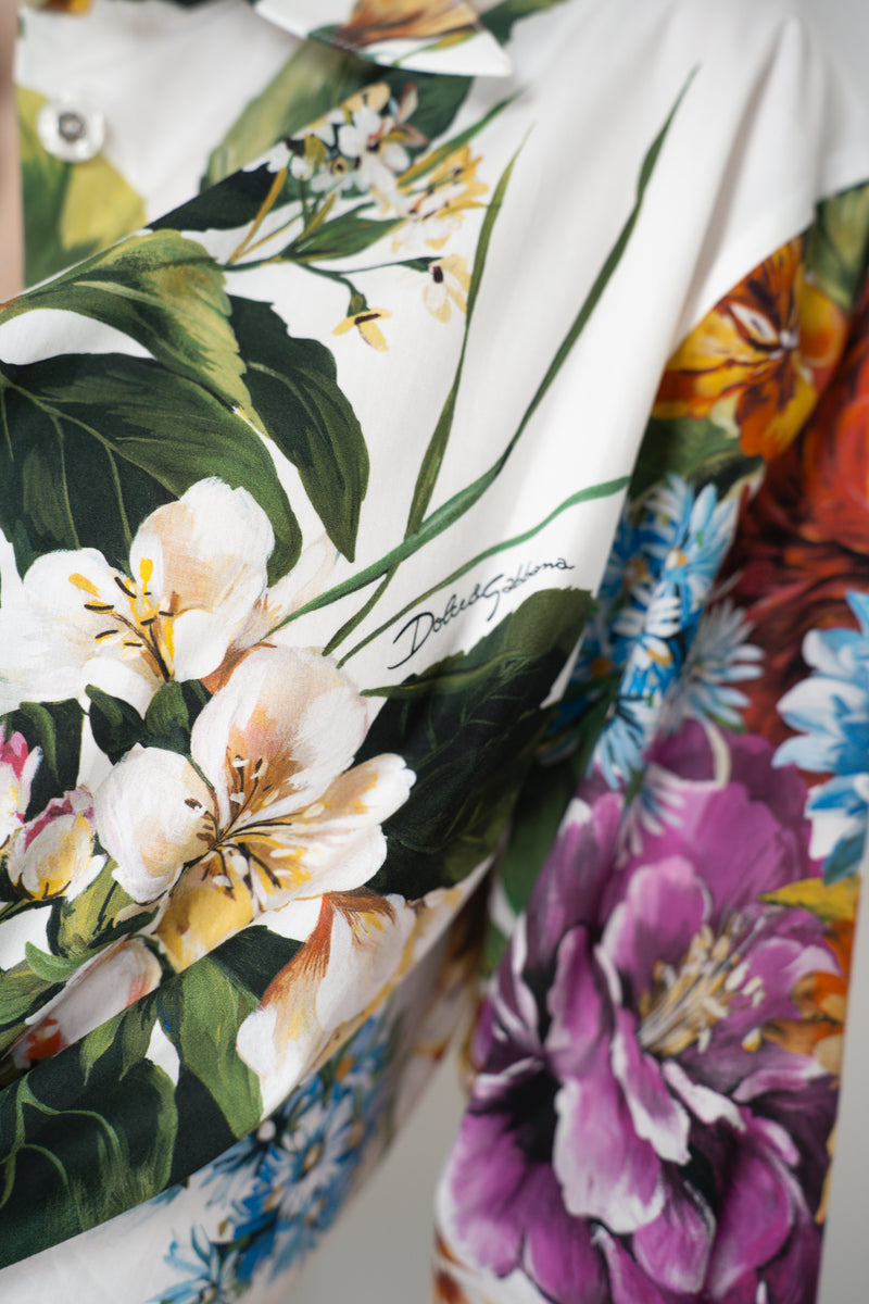 Dolce & Gabbana Flower Bouquet-Print Cotton Poplin Cropped Shirt with Tie Front Vancouver. Shop Online or in Store.