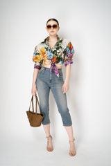 Dolce & Gabbana Flower Bouquet-Print Cotton Poplin Cropped Shirt with Tie Front Vancouver. Shop Online or in Store.