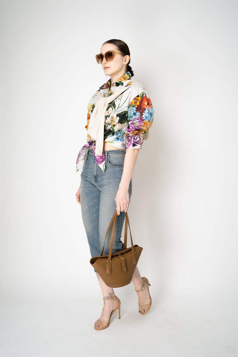 Dolce & Gabbana Flower Bouquet-Print Cotton Poplin Cropped Shirt with Tie Front Vancouver. Shop Online or in Store.