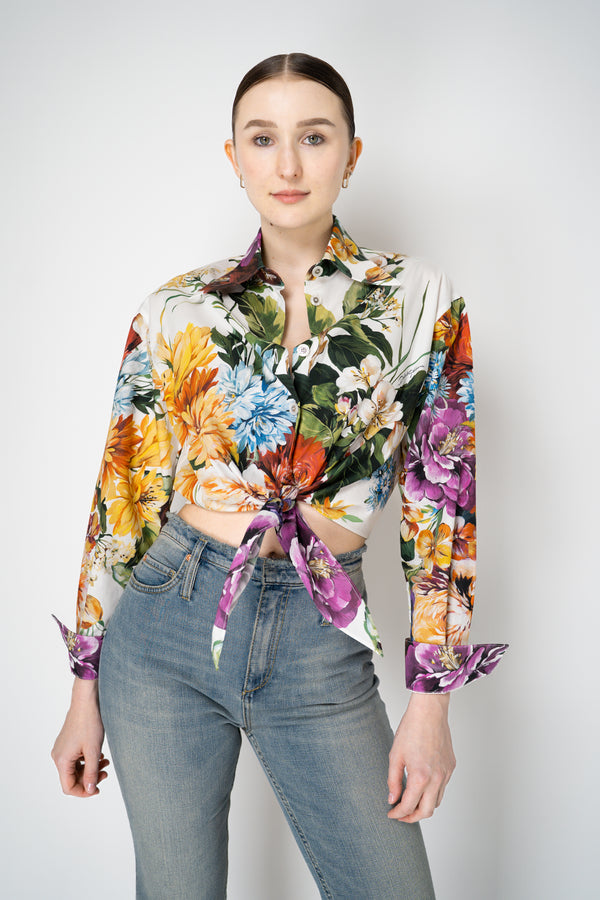 Dolce & Gabbana Flower Bouquet-Print Cotton Poplin Cropped Shirt with Tie Front Vancouver. Shop Online or in Store.