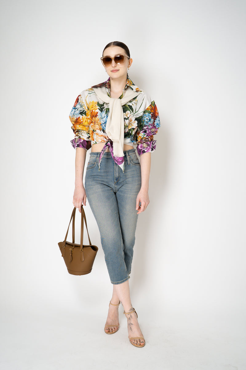 Dolce & Gabbana Flower Bouquet-Print Cotton Poplin Cropped Shirt with Tie Front Vancouver. Shop Online or in Store.