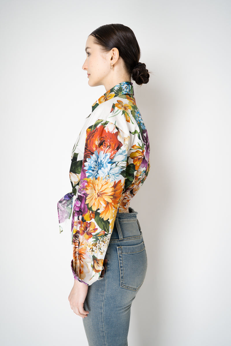 Dolce & Gabbana Flower Bouquet-Print Cotton Poplin Cropped Shirt with Tie Front Vancouver. Shop Online or in Store.
