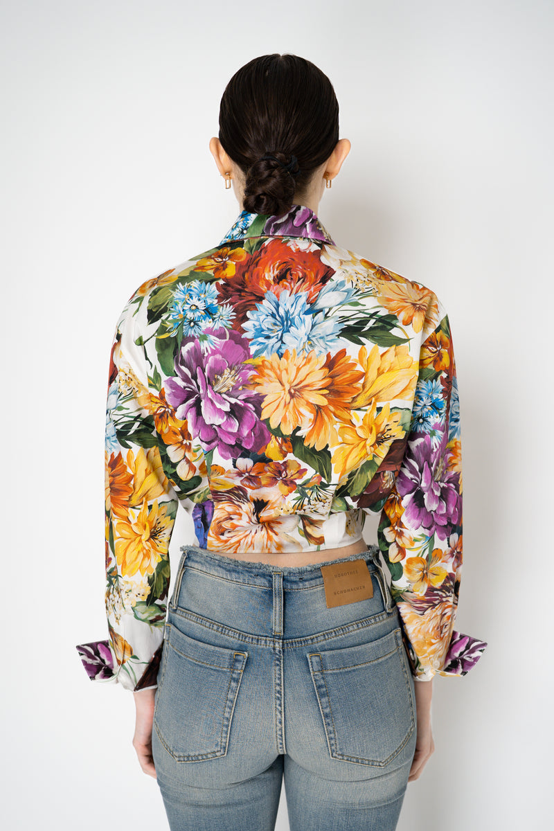 Dolce & Gabbana Flower Bouquet-Print Cotton Poplin Cropped Shirt with Tie Front Vancouver. Shop Online or in Store.
