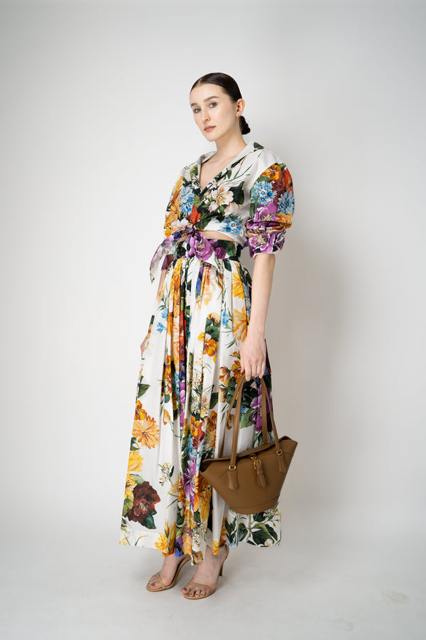 Dolce & Gabbana Flower Bouquet-Print Cotton Poplin Pleated Maxi Skirt Vancouver. Shop Online or in Store.