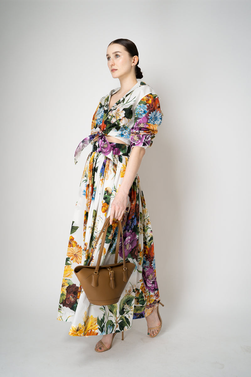 Dolce & Gabbana Flower Bouquet-Print Cotton Poplin Pleated Maxi Skirt Vancouver. Shop Online or in Store.