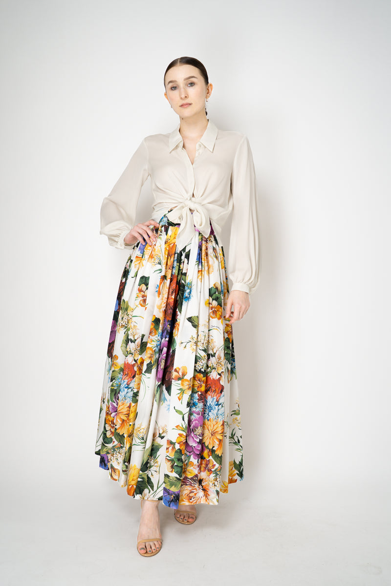 Dolce & Gabbana Flower Bouquet-Print Cotton Poplin Pleated Maxi Skirt Vancouver. Shop Online or in Store.