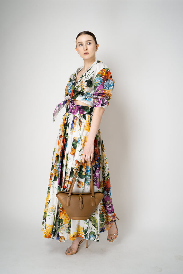 Dolce & Gabbana Flower Bouquet-Print Cotton Poplin Pleated Maxi Skirt Vancouver. Shop Online or in Store.
