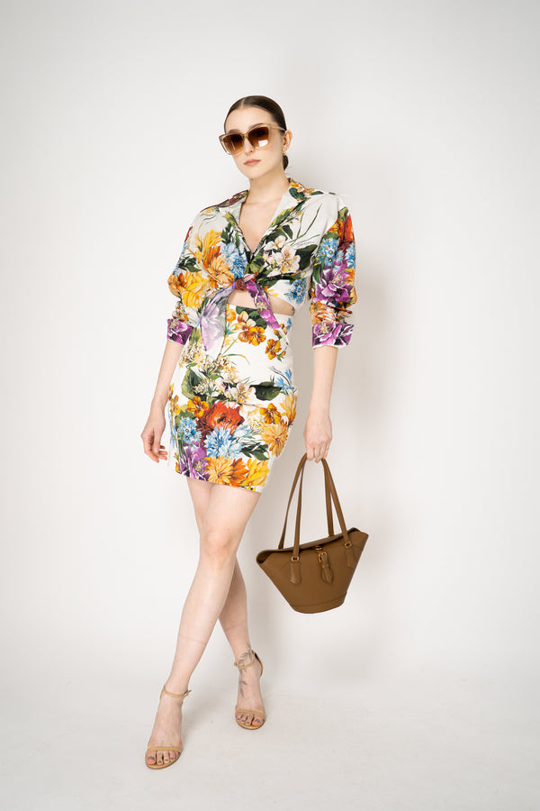 Dolce & Gabbana Flower Bouquet-Print Textured Mini Skirt Vancouver. Shop Online or in Store.