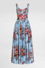 Dolce & Gabbana Heart Neckline Flower Bouquet-Print Dress in Light Blue Vancouver. Shop Online or in Store.