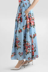 Dolce & Gabbana Heart Neckline Flower Bouquet-Print Dress in Light Blue Vancouver. Shop Online or in Store.