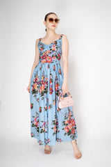 Dolce & Gabbana Heart Neckline Flower Bouquet-Print Dress in Light Blue Vancouver. Shop Online or in Store.