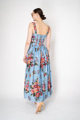 Dolce & Gabbana Heart Neckline Flower Bouquet-Print Dress in Light Blue Vancouver. Shop Online or in Store.