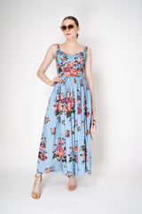 Dolce & Gabbana Heart Neckline Flower Bouquet-Print Dress in Light Blue Vancouver. Shop Online or in Store.