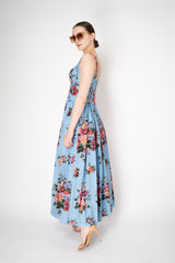Dolce & Gabbana Heart Neckline Flower Bouquet-Print Dress in Light Blue Vancouver. Shop Online or in Store.