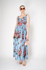 Dolce & Gabbana Heart Neckline Flower Bouquet-Print Dress in Light Blue Vancouver. Shop Online or in Store.