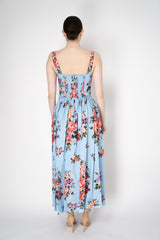 Dolce & Gabbana Heart Neckline Flower Bouquet-Print Dress in Light Blue Vancouver. Shop Online or in Store.