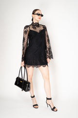 Dolce & Gabbana High Neck Lace Mini Dress in Black Vancouver. Shop Online or in Store.